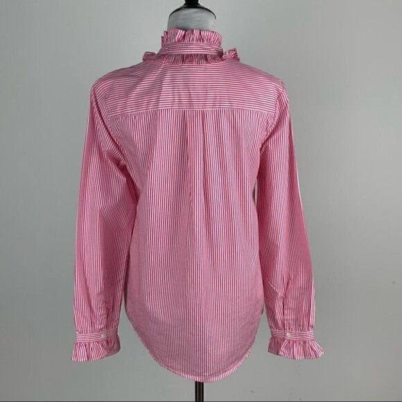 J Crew Re-imagined top style as700 size XS pink white pinstriped ruffle - Picture 5 of 13